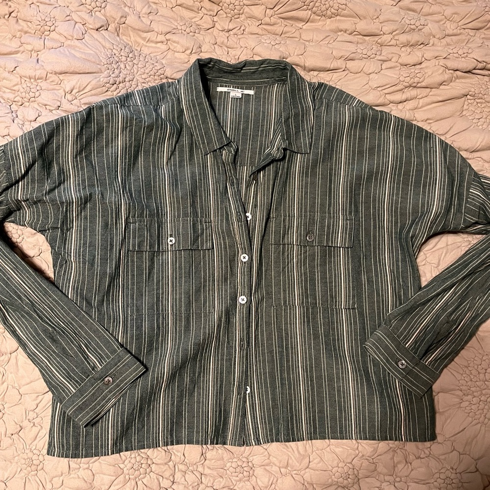 O'Neill Green and White Striped cropped Shirt